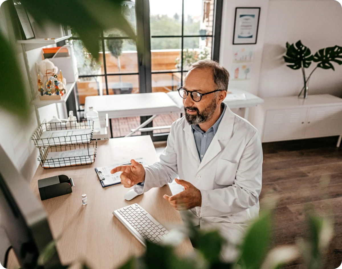 Doctor discussing in modern office